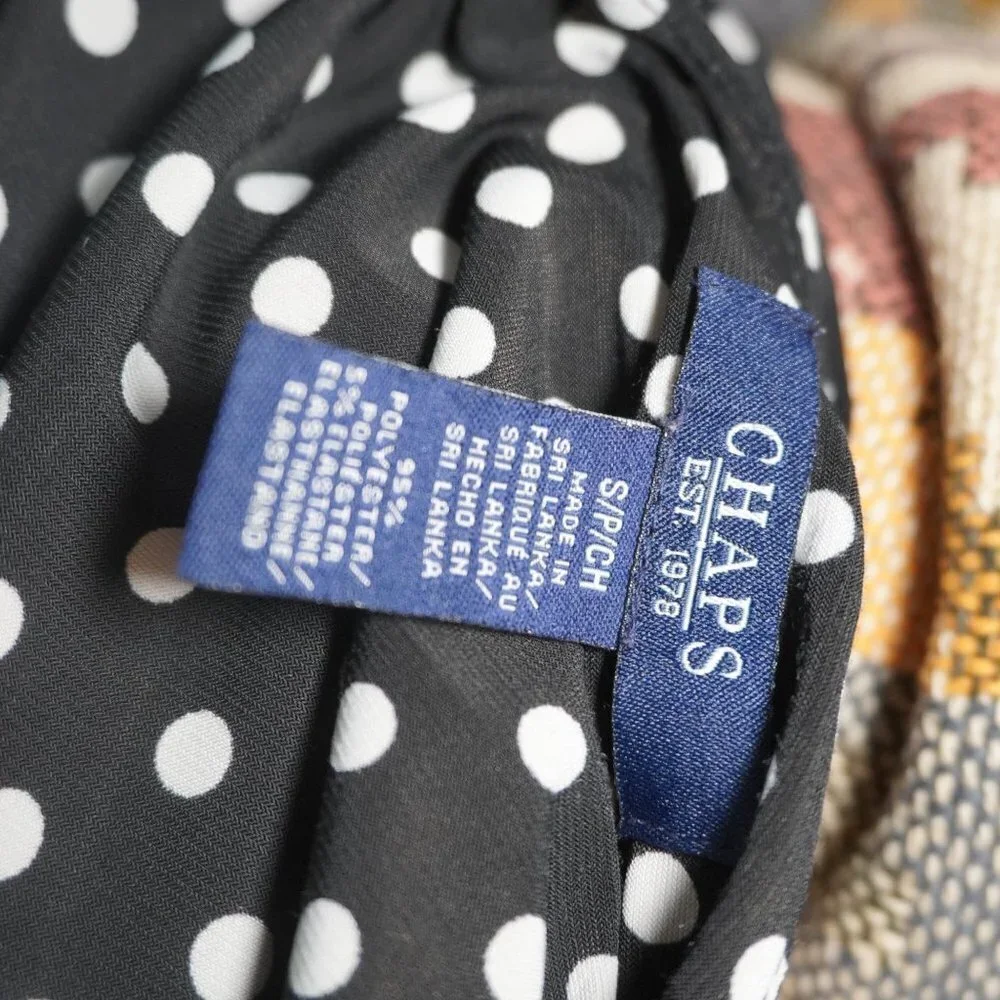 Chaps Womens Black White Polka Dot Midi Short Sleeve V Neck Dress Size Small - Picture 7 of 7